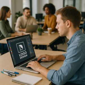 فردی در حال طراحی لوگو