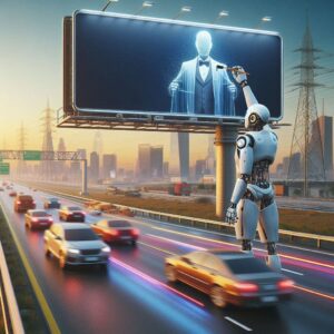 ربات در حال ساخت تصویر بر روی بیلبورد