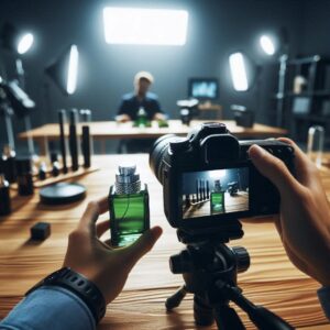 فرد در حال فیلمبرداری با دوربین و سه پایه حرفه ایی