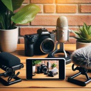 تجهیزات تولید محتوا امل دوربین روی میز و میکروفون 